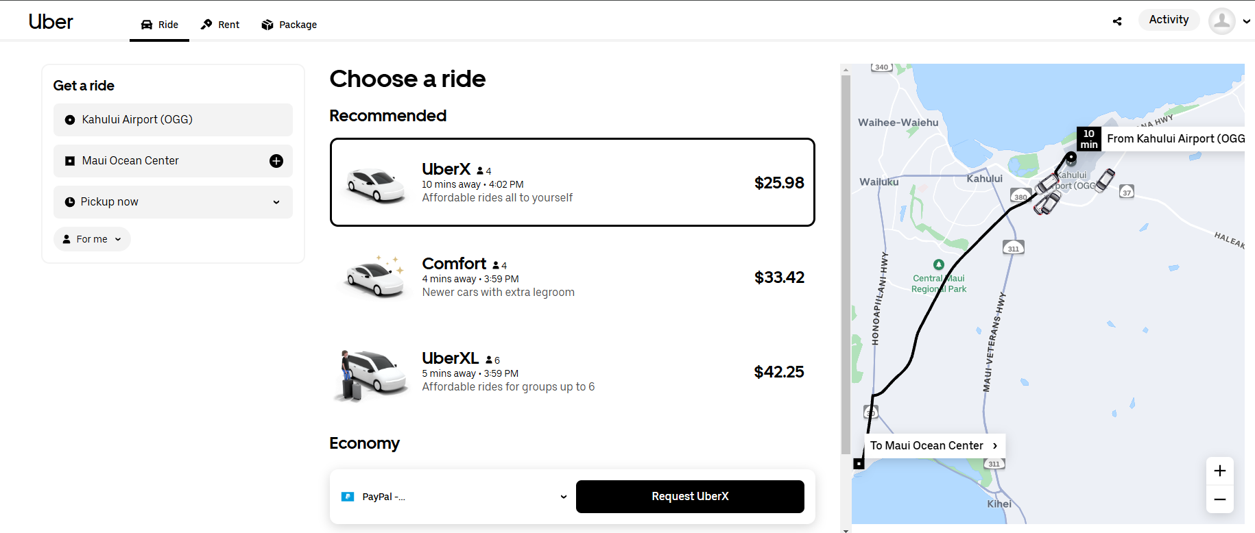 Maui Rideshare Short Ride Cost Estimate