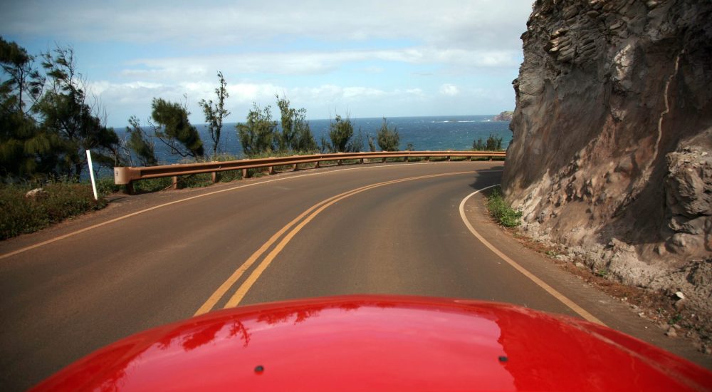 A red car in Maui